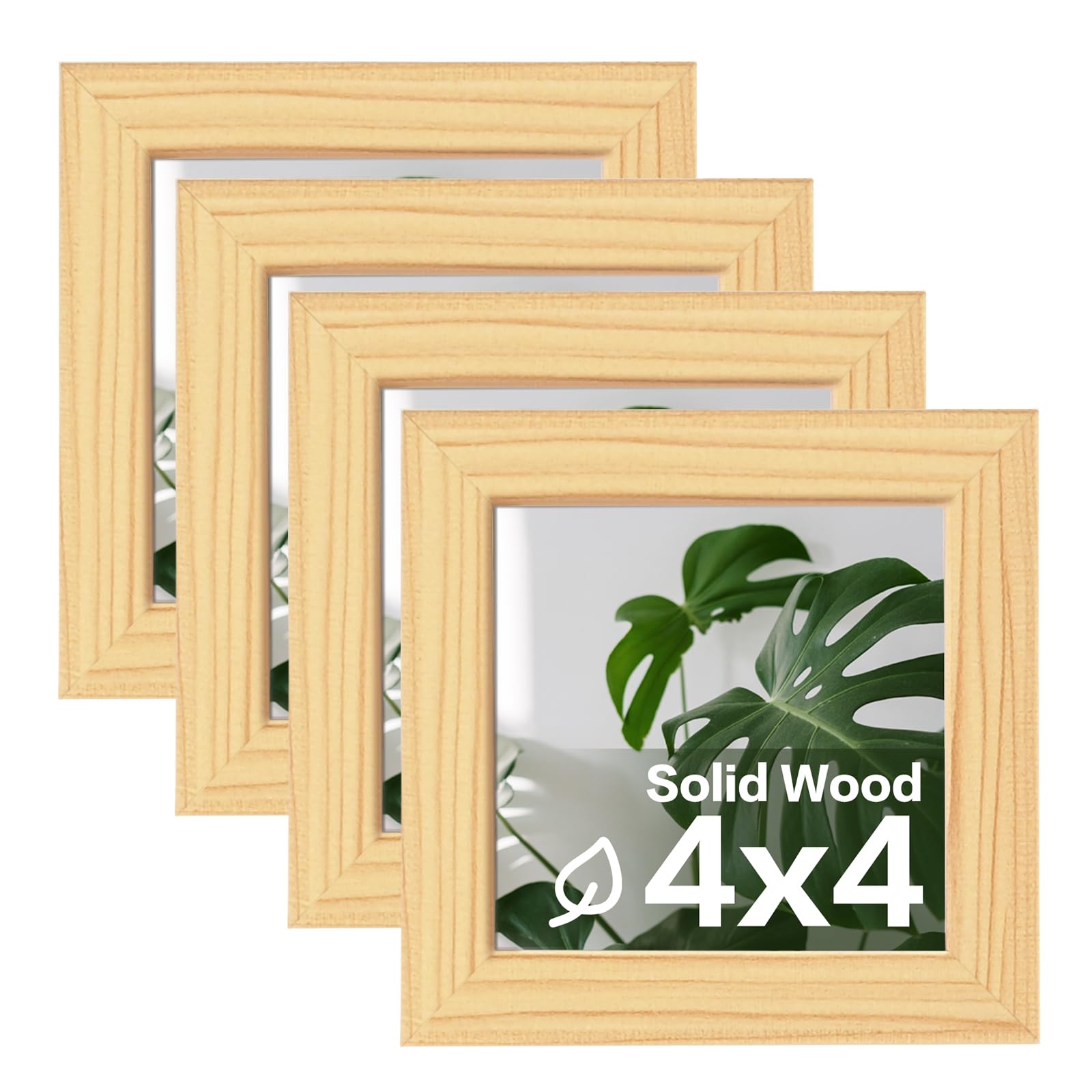 Cadre photo 10x10 cm en bois massif Egofine pour table et mur, lot de 4