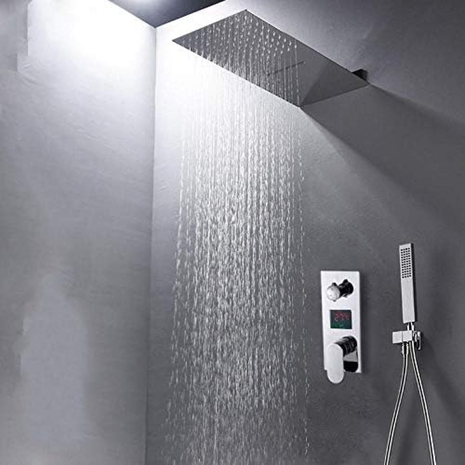 GLJTUO 3 Functions Digital Display Shower Faucets Set Chrome Ultrathin Rain Waterfall Shower Head Digital Mixer Tap Bath Shower Beauty Comes