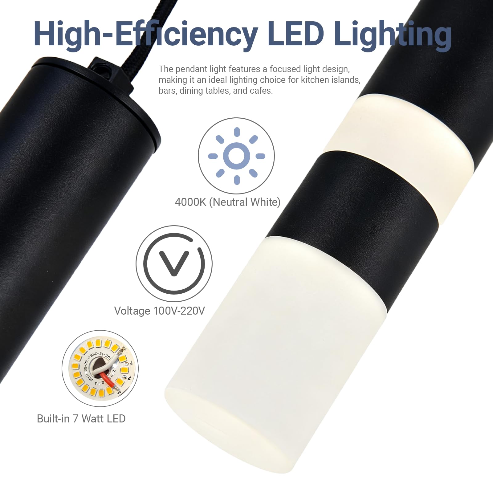 Lampada a Sospensione Minimalista Nera per Isola Cucina, 2 Luci Moderna Lampada a LED a Luce Naturale, Lampadario Adatto per Sala da Pranzo, Bar, Comodino e Vano Scale