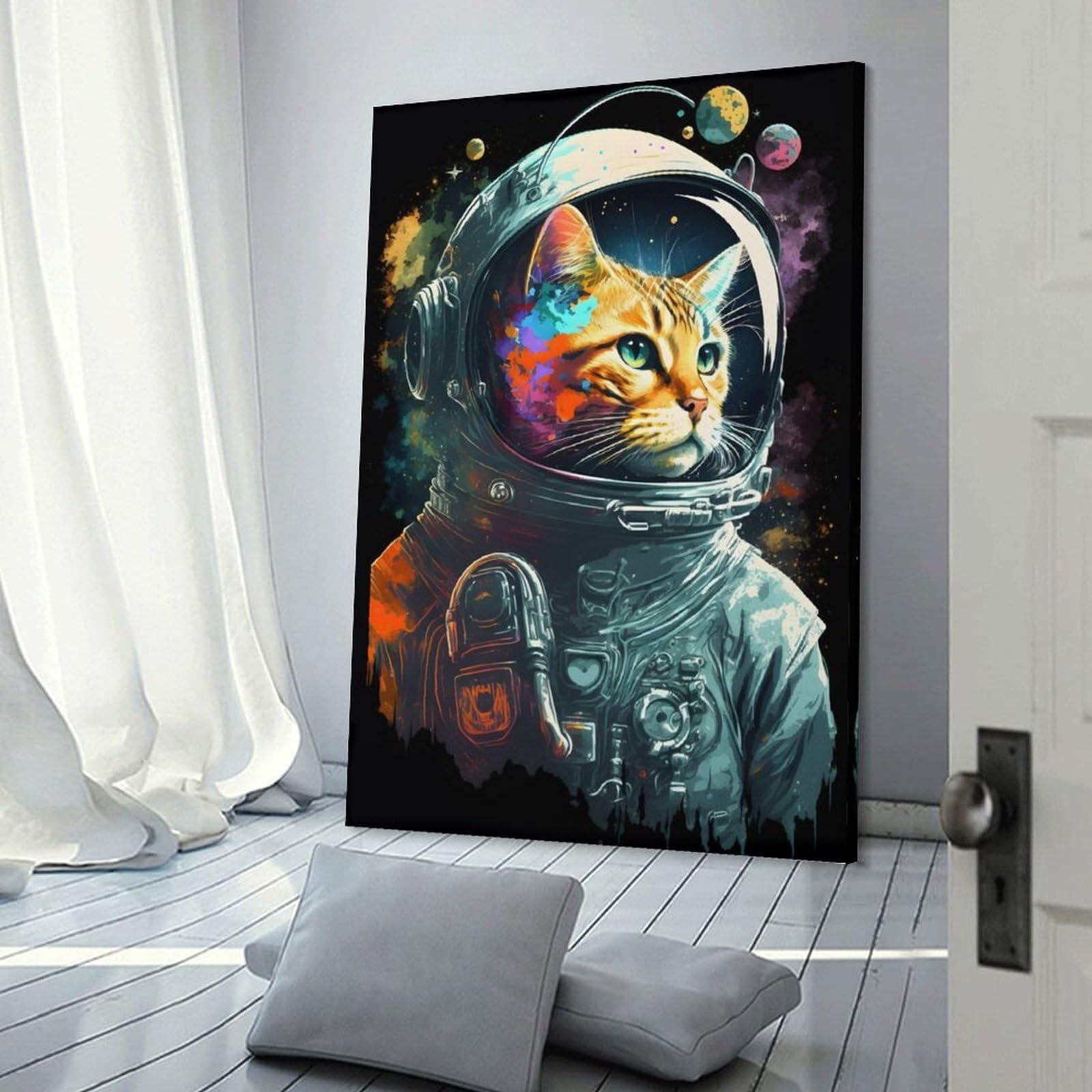 Junmoney Home Decor Wall Art Cat Astronaut, 12x18inch(30x45cm), for New Homes, Bedrooms Or Workspaces, Home Decor Gift with Stylish Appeal
