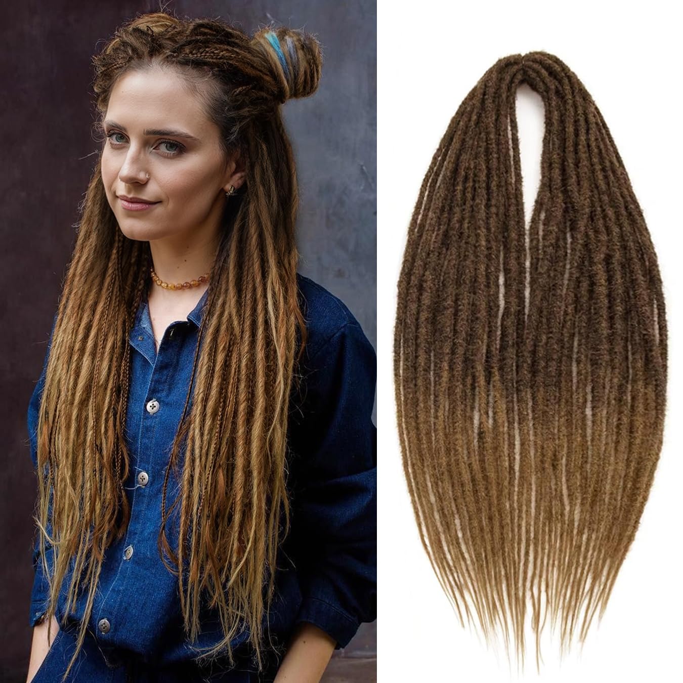 24 Inch Dreadlocks Extensions 20 Strands Dreads Extension Thin 0.6cm Braids In Dreads Synthetic Hippie Double Ended Dreadlock(24",33/27)
