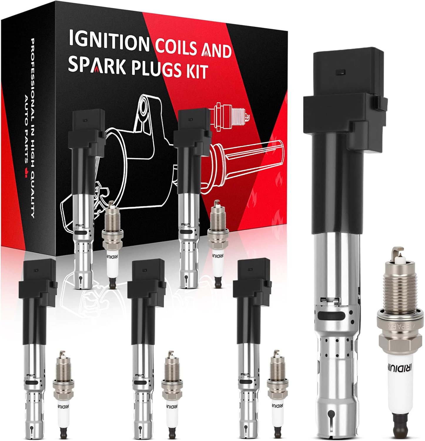 SCITOO 6 ignition coils + 6 iridium Spark Plugs,for J-etta 2.8L 2002,for G-olf 3.2L 2003-2004,for G-olf 2.8L/1.8L/2.0L/1.9L 2002-2005 E506E 5C1402 E424