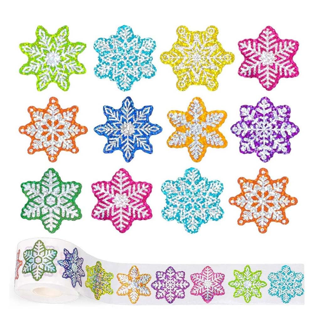 Nt-Ling Snowflake Christmas Stickers Roll For Envelope - Round Apples Stickers Roll Merry Christmas Sticker Self Adhesive Tag Seals Labels For Holiday Greeting, Sealing, Gifting, Gift Decorations (Snowflake)