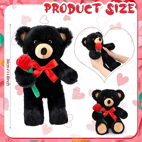 Miniatura 3 de Civaner Peluche para el día de San Valentín, oso negro con rosa, divertido y lindo, animal de peluche negro, regalos para niños, novia, día de la