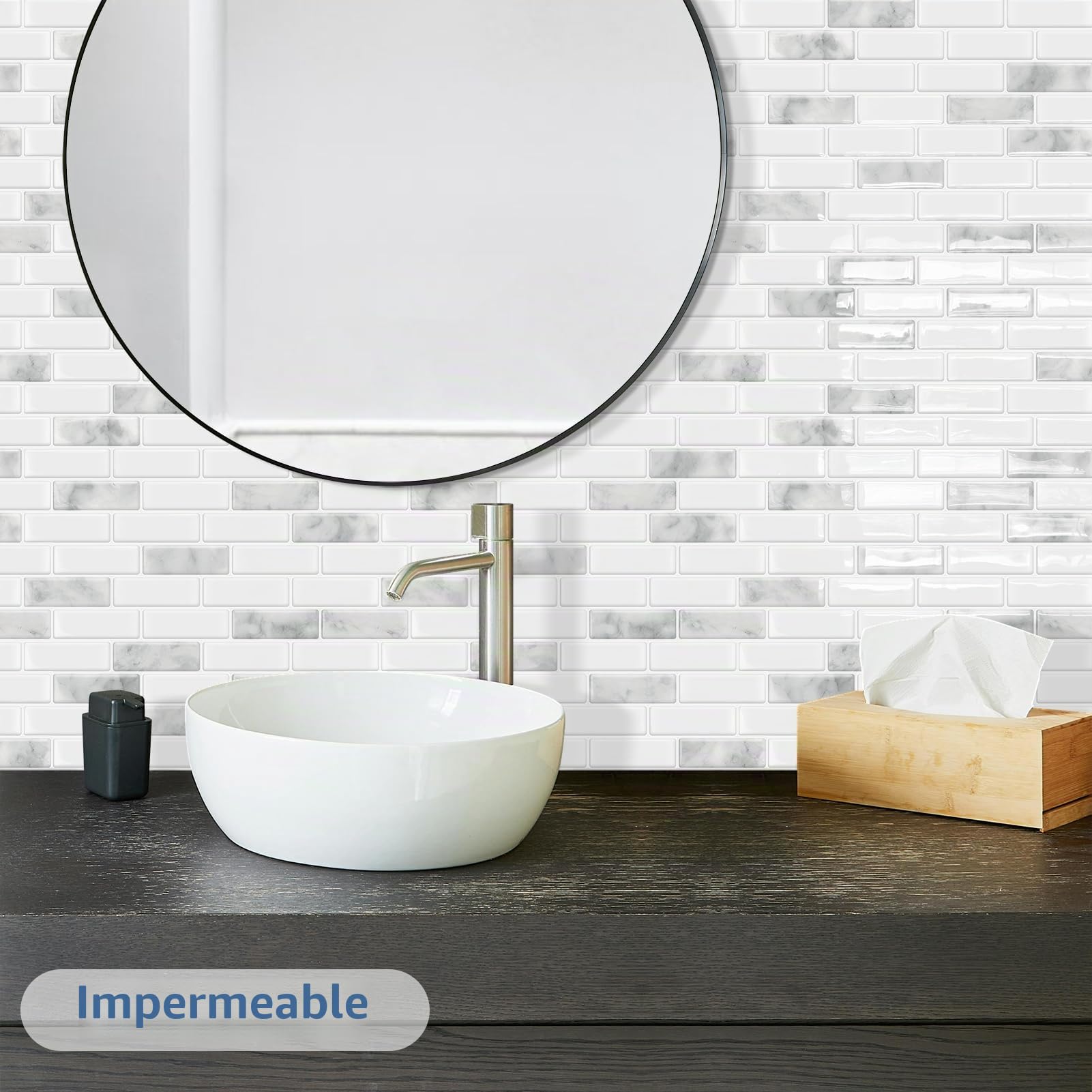 DEWOO Cristal Autoadhesivos Azulejos Vinilo Adhesivo Baldosas 3d Relieve Pared Mármol Piedra Cocina Baño,10-Piezas (30.5 x 30.5cm)