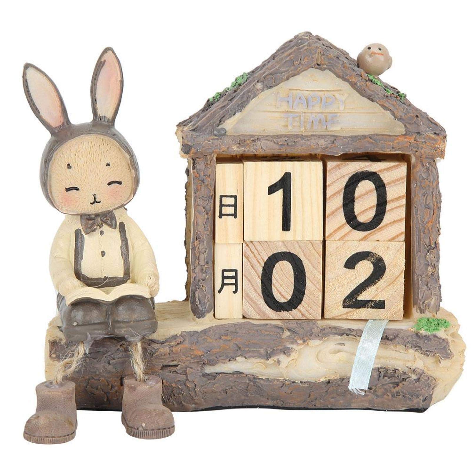 Calendar Decor Cute Cartoon House Rabbit Calendar Decor Ornament for TV Cabinet Wedding Living Room Bedroom(B)