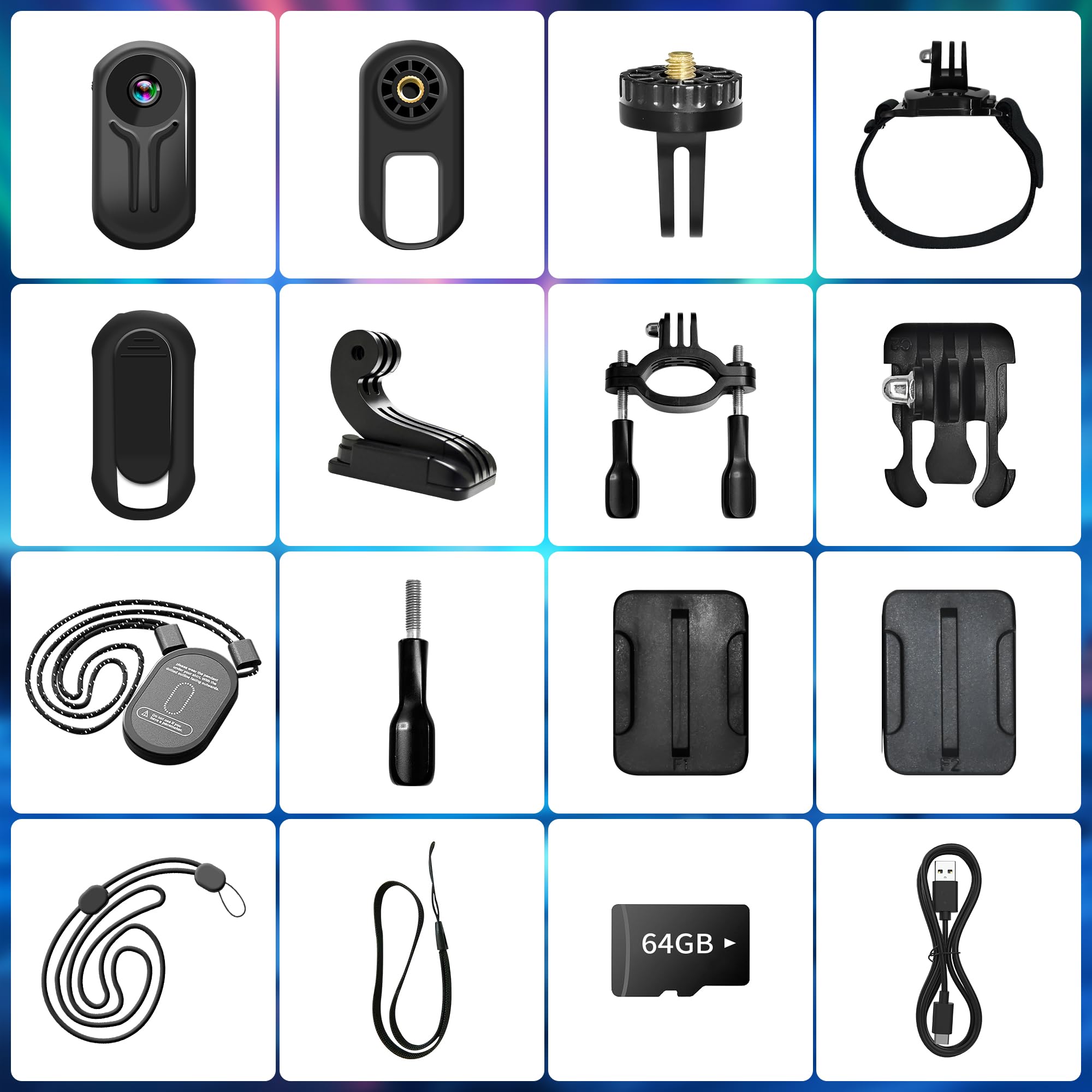 Action Cam 1080P mit 64 GB Karte, Sport Action Kamera, Motorrad Kamera mit 120° Weitwinkel, Bodycam Körperkamera Mini mit Magnetischem Rückenclip, Helmkamera Fahrrad, Vlogging Camera