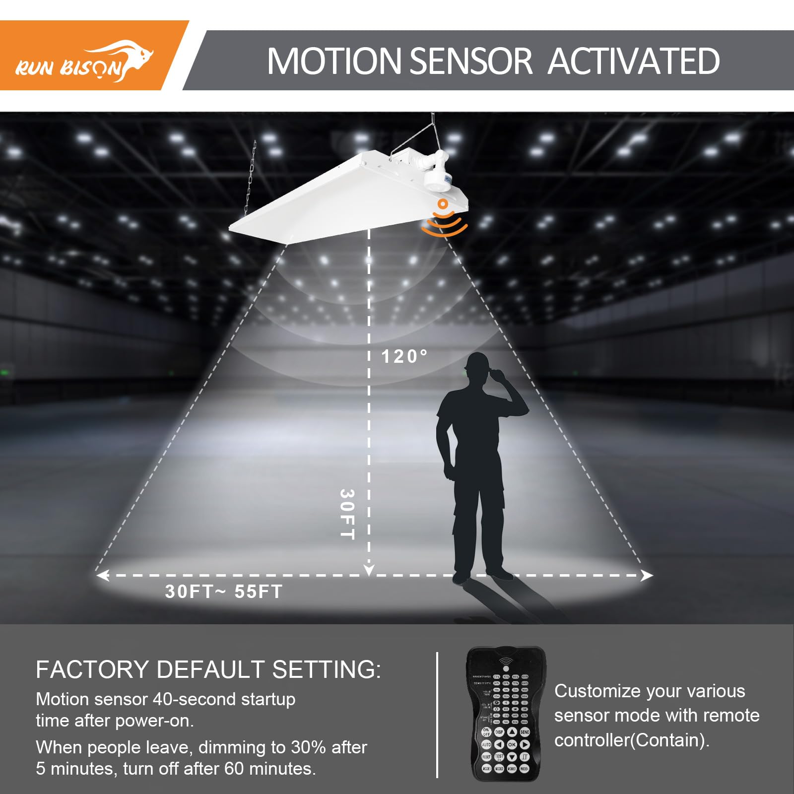 4FT LED High Bay Shop Light with Motion Sensor Remote Control Included 300W High Bay LED Lighting 40500LM — view 6