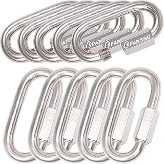 PANSNG 10PCS 1/4 Stainless Steel Chain Quick Links M6 Chain Links Screw Oval Locking Carabiner 2000lbs Rope Link Connector for Camping/Hammock/Rope Links