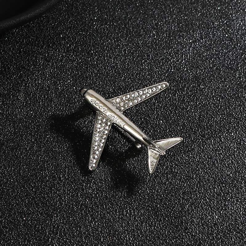 Image of Airplane Brooch Pin for Women Men Crystal Aircraft Lapel Pin Plane Safty Pin for Clothing Hat Bag Badges