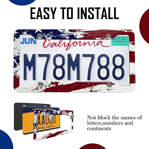 Miniatura 3 de Marco de Matrícula con Bandera Americana Patriótica - Paquete de 2 Marcos Universales Retro de Aluminio Mate con Rayas de Bandera de EE.UU.