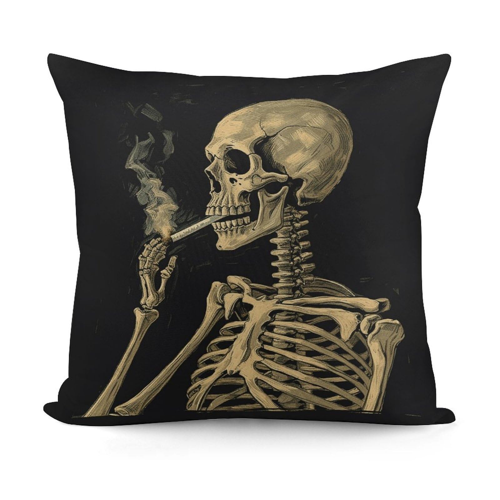 VstaDank A Skeleton with Burning Cigarette Throw Pillow Covers 18x18 Inch Soft Couch Home Decor Cushion Cover Comfortable Plush Square Cushion Case Farmhouse Decorative Pillowcase for Living Couch