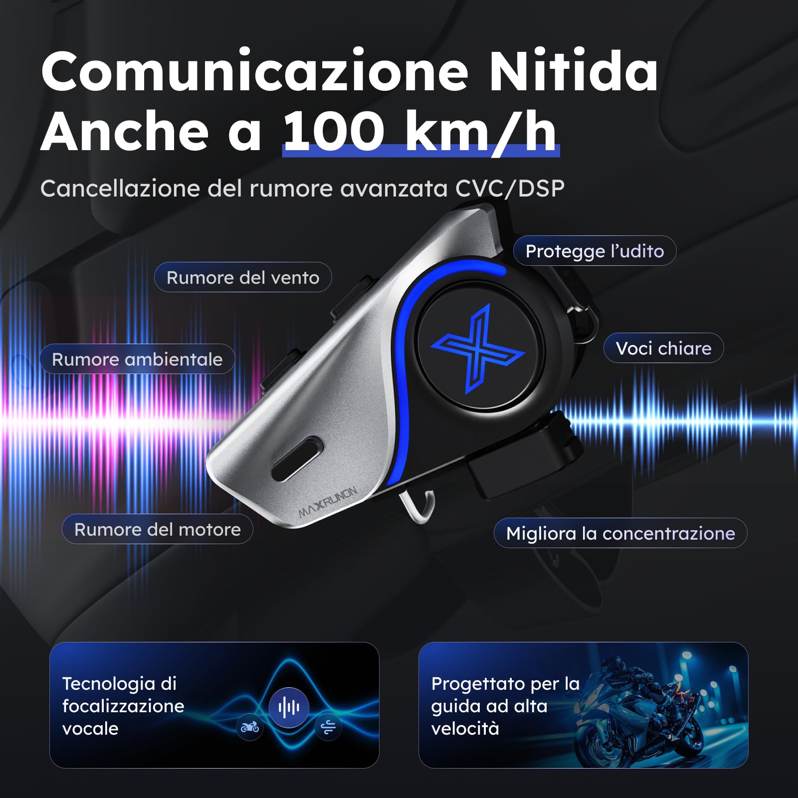 D9 Interfono Moto Coppia, 2 Piloti Auricolare Casco, Bluetooth 5.3