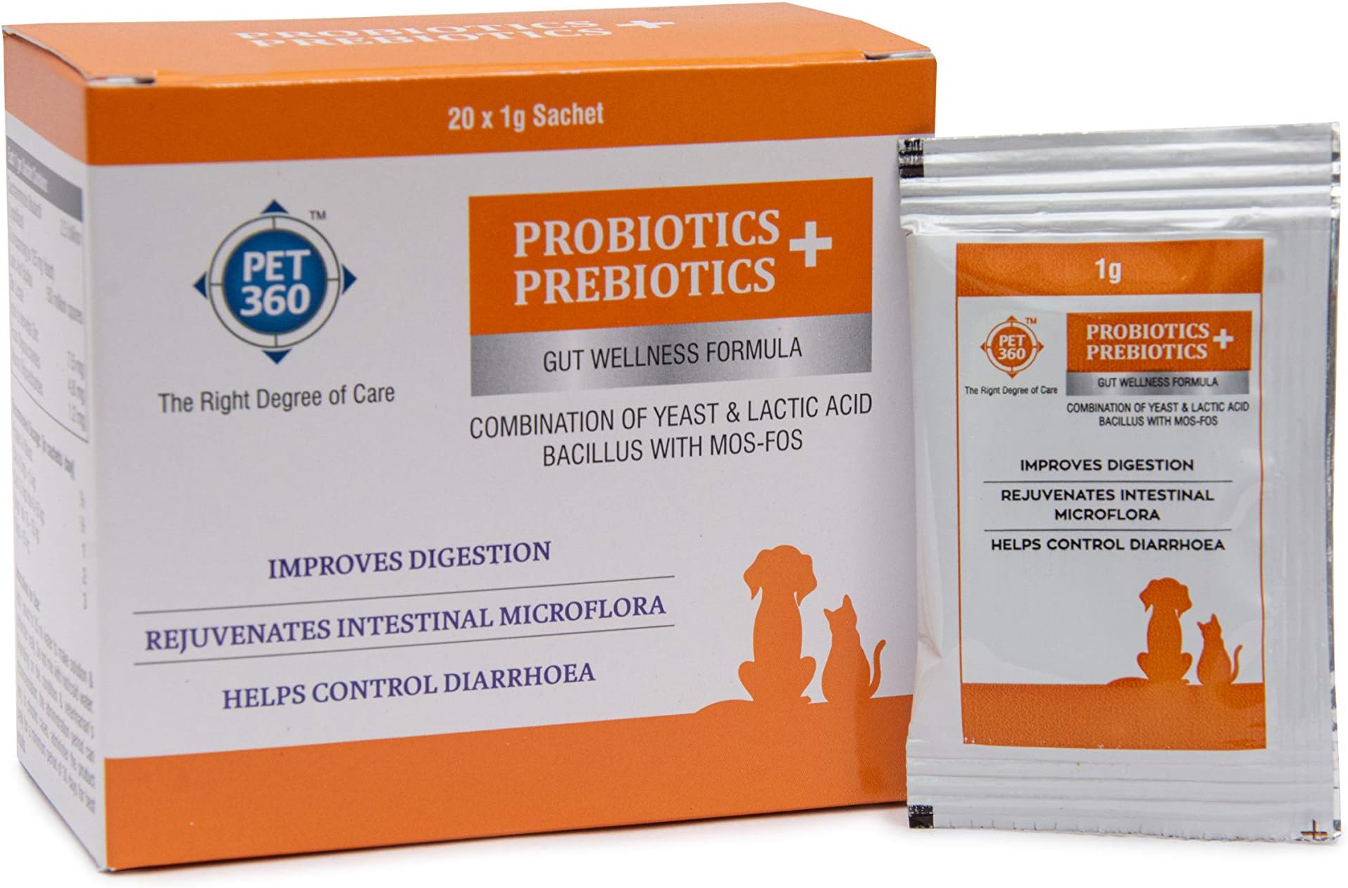PROBIOTICS + PREBIOTICS Gut Wellness Formula for Dogs & Cats | Probiotic Supplement | Prevents Diarrhea & Indigestion | Cat & Dog Gut Health Supplement for Improved Immunity - 20 Sachets