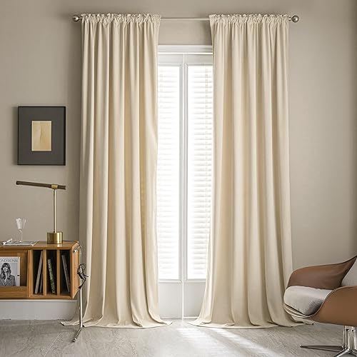 Miniatura 2 de Cortinas gruesas de terciopelo beige crema de 84 pulgadas de largo, paneles de cortina de privacidad para fondos de pared, cortinas de ventana para