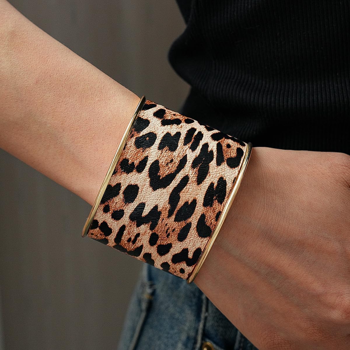 Leopard Print Bracelet for Women Cuff Open Leopard Print Bangles Wide Chunky Open Bangle Bracelet Trendy Jewelry - Image 2