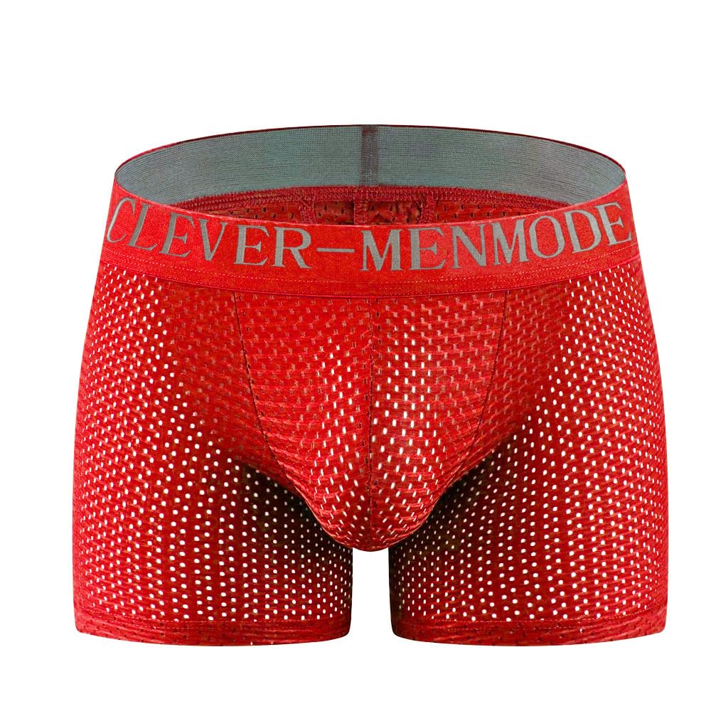 Men's Long Mesh Shorts Padded Sponge Flat Hip Support Breathable Innerwear Red-image-34