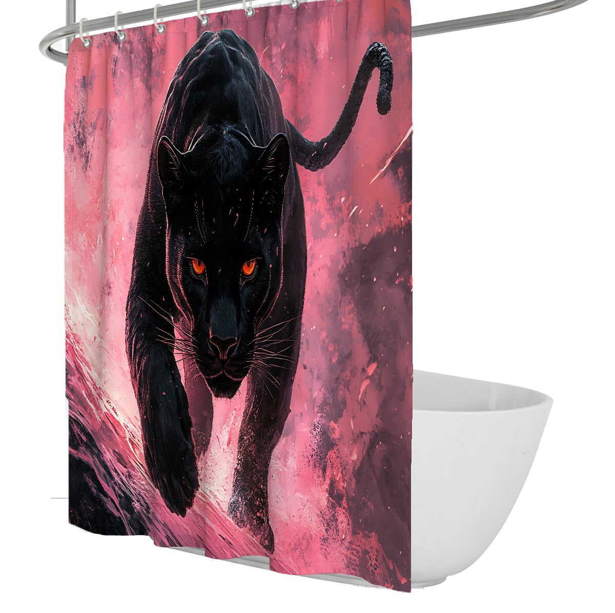 UERWOWELL Fantasy Abstract Wildcat Pattern Shower Curtain Cool Gothic Leopard Illustration Bath Curtains Waterproof Polyester Bathroom Decor Pink and Black W150xL180 cm