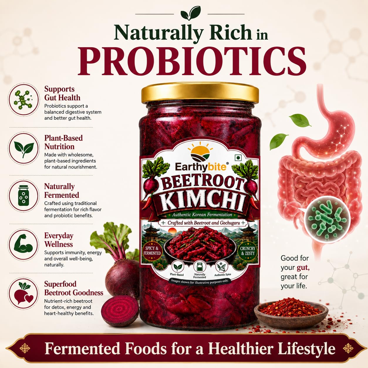 Earthy Bite Beetroot Kimchi 250g | Korean Style Fermented Kimchi | Made with Beetroot & Gochugaru | Probiotic Rich | Plant Based | No Preservatives | Ready to Eat 3