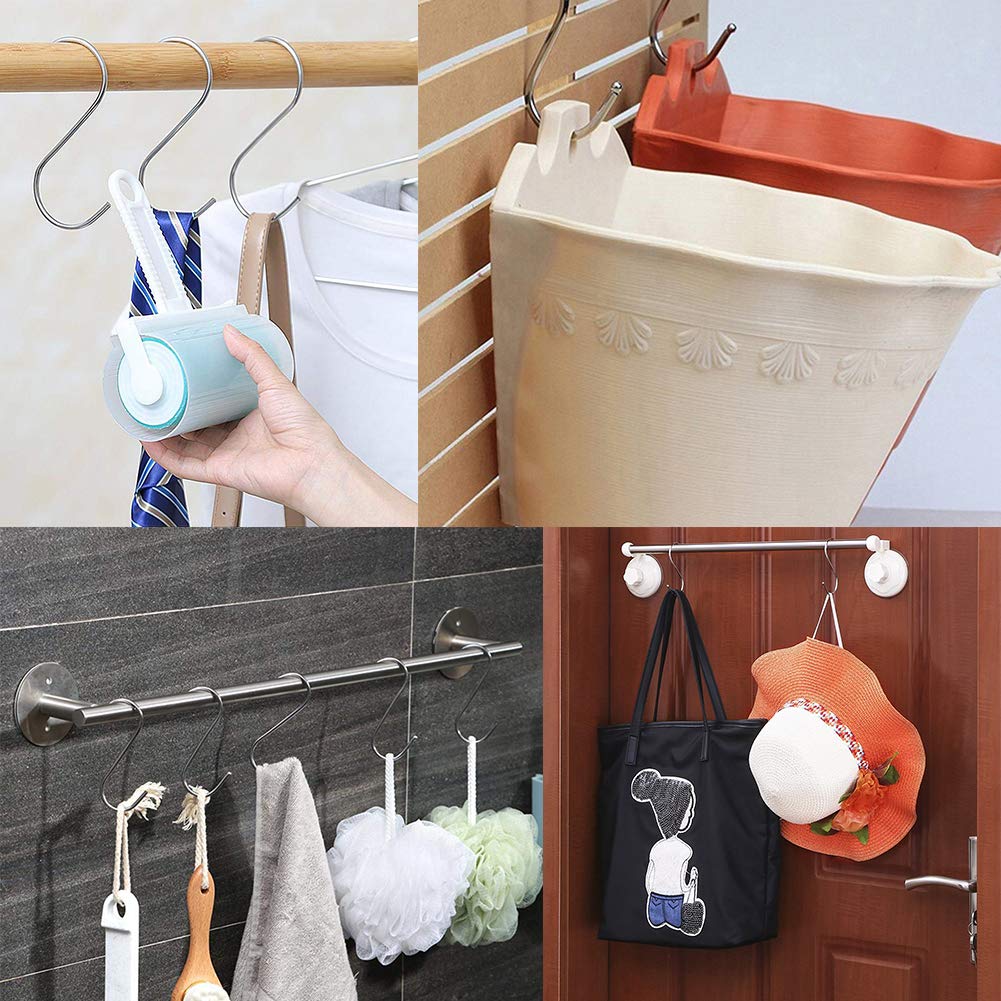 30 Piezas Ganchos en Forma de S para Colgar, Resistentes Metal S Ganchos en Acero Inoxidable para el gabinete de la cocina Oficina del dormitorio del baño - Plata