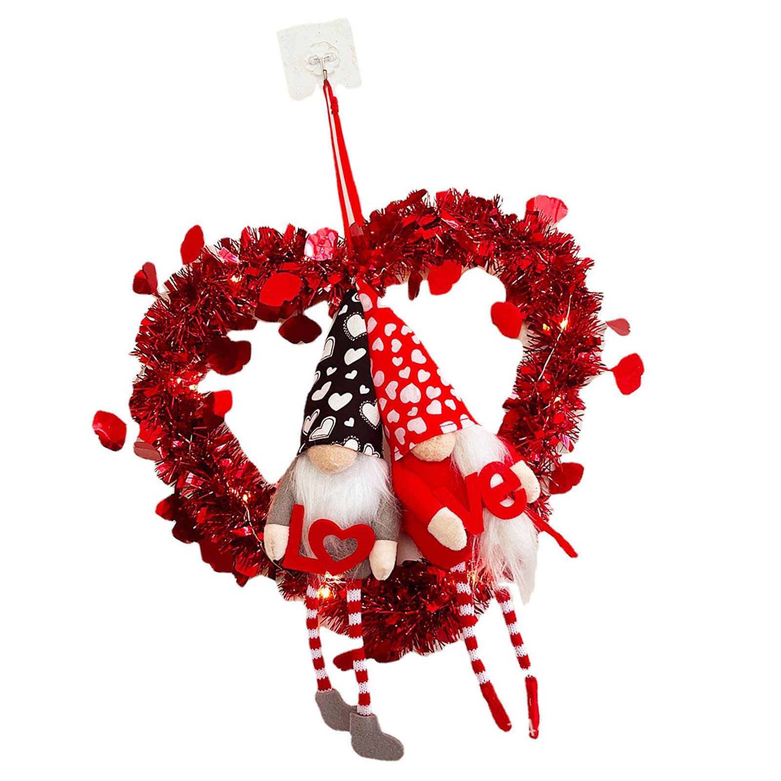 MICFENY Heart Shaped Valentines Day Wreath Gnomes Dolls Garlands Front Door Hanger Home Decoration for Indoor and Outdoor