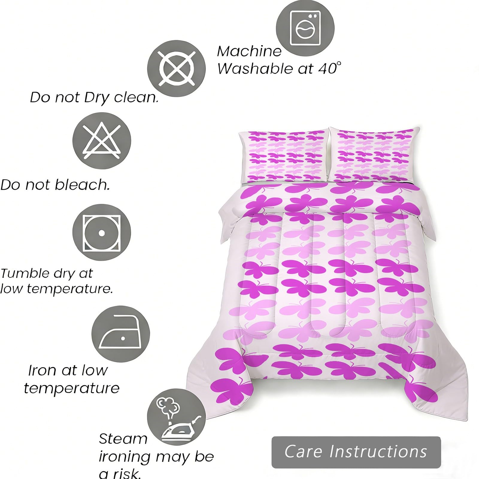 Genérico Edredon Cama 150 Mariposa Edredón Nordico Adulto sin Funda Reversible Rosa y Morado Estampado Suave Ligero Transpirable Duvet 220x240 cm Incluye 2 Fundas de Almohada 50x75 cm YUb143