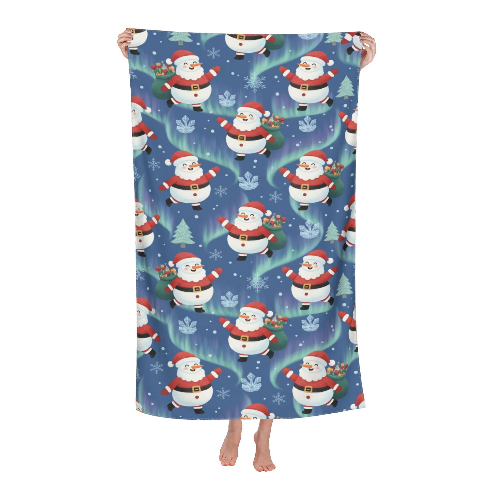 peiyeety Snowman Santa Aurora Soft Bath Towels Absorbent Bathroom Towel for Beach Hotel Gym Spa Shower