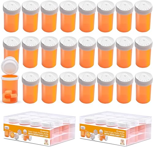Botella de píldoras con tapa desecante, botella de medicina, botellas de píldoras vacías con tapas, botellas de píldoras vacías (6 dram, paquete de