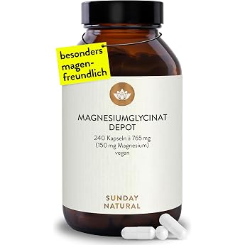 SUNDAY NATURAL&reg; Magnesium Bisglycinate - 240 Capsules - 300 mg Pure Magnesium per Daily Dose - Depot Magnesium Glycinate as O