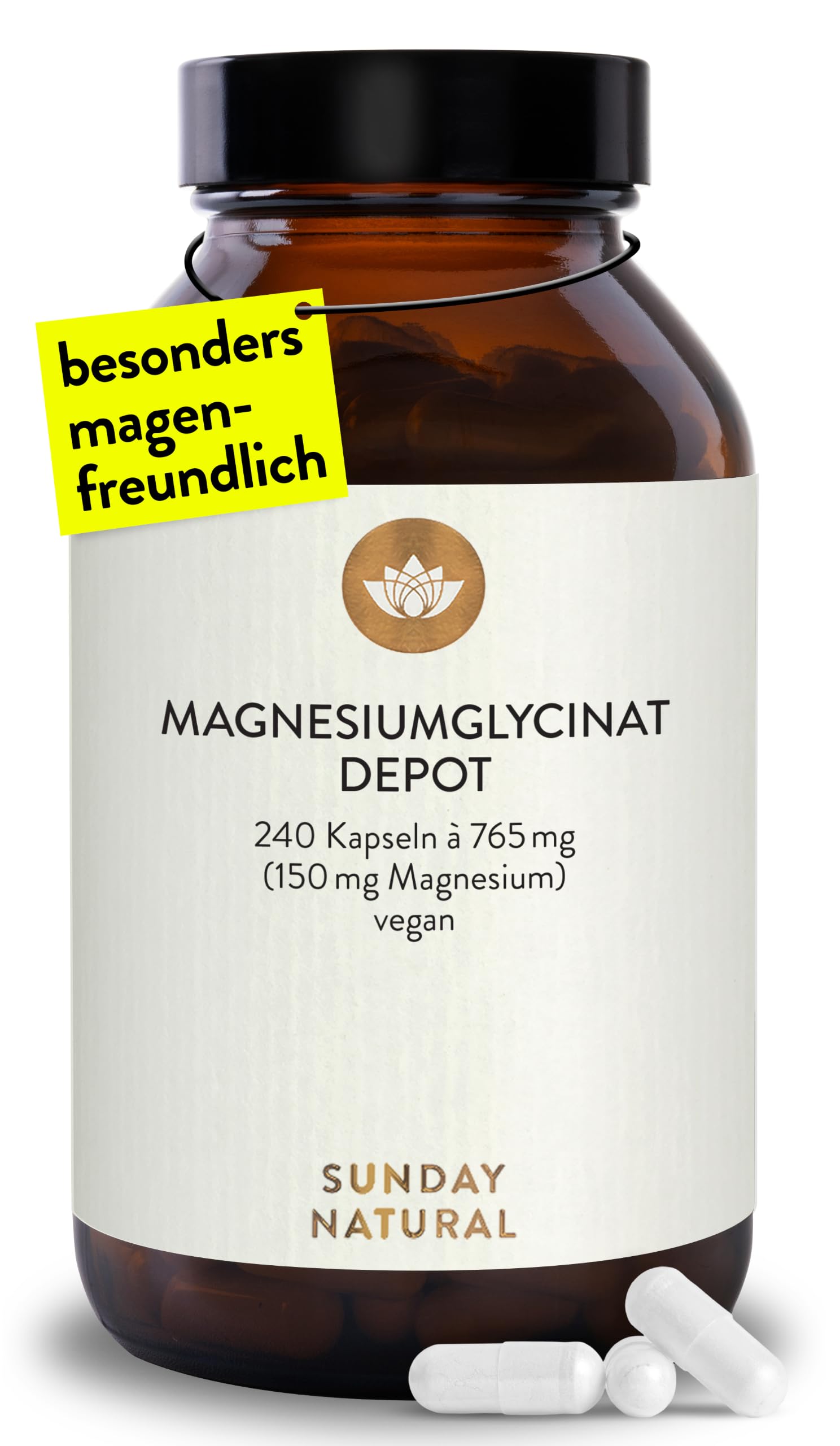 SUNDAY NATURAL® Magnesium Bisglycinat - 240 Kapseln - 300mg reines Magnesium pro Tagesdosis - Depot Magnesiumglycinat als organisches Aminosäurechelat - Laborgeprüft  vegan