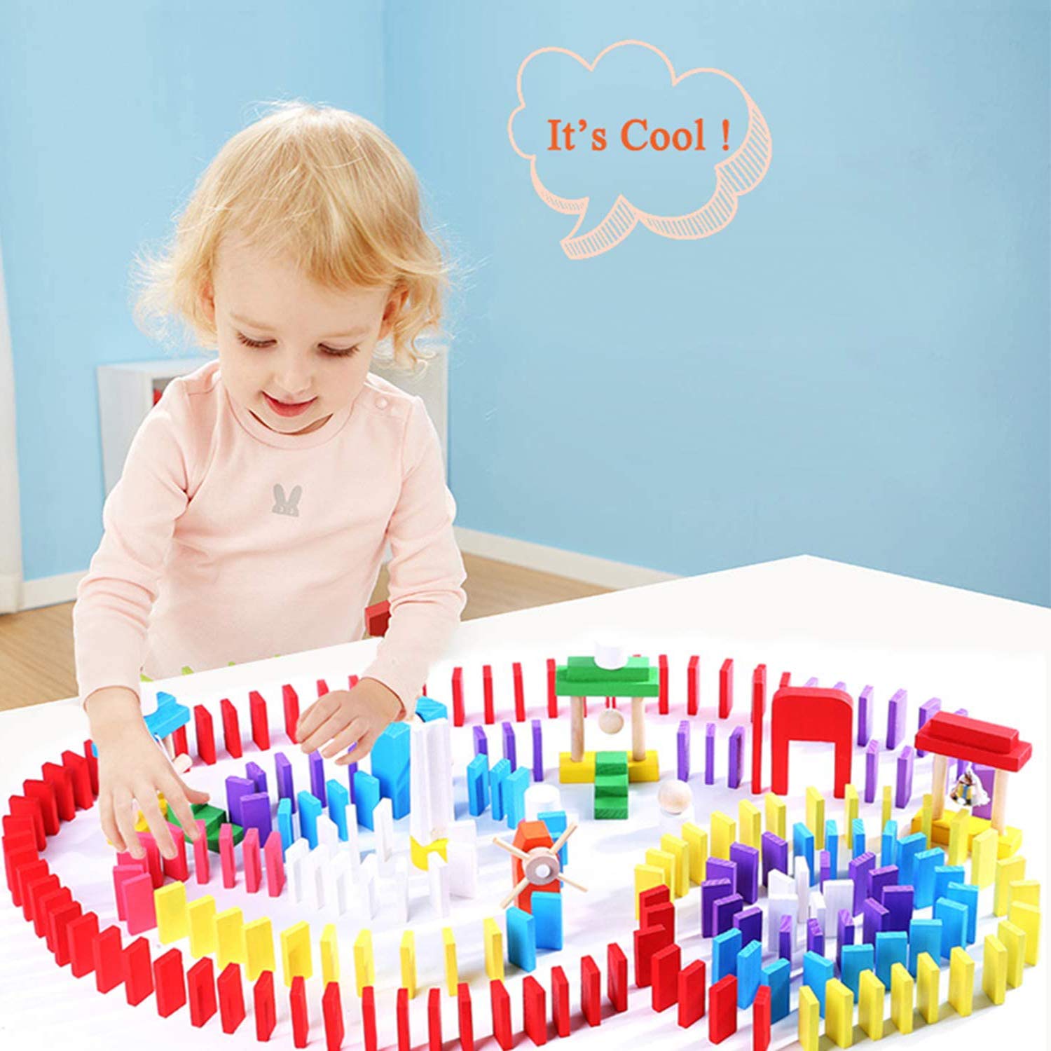 Wondertoys 600 Stück Kleinkinder-Dominospiel, Holzbausteine, Rennfliesen mit Aufbewahrungstasche, pädagogisches Spielzeug, Geschenk für 3, 4 ,5 Jungen und Mädchen