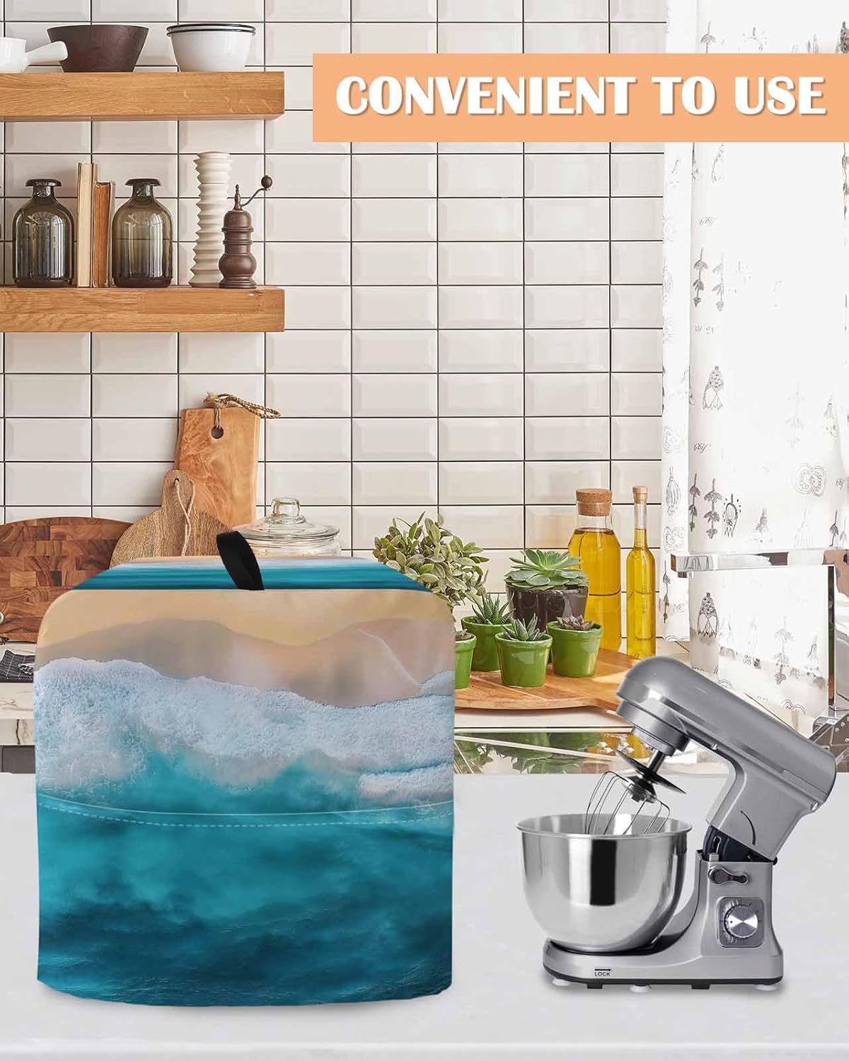 Ombre Oceans Stand Mixer Cover with Storage Pocket, Waterproof Kitchen Mixer Covers, Abstract Sea Waves Beach Tropical Kitchen Appliance Dust Cover Compatible with 4/4.5 Quart Mixers