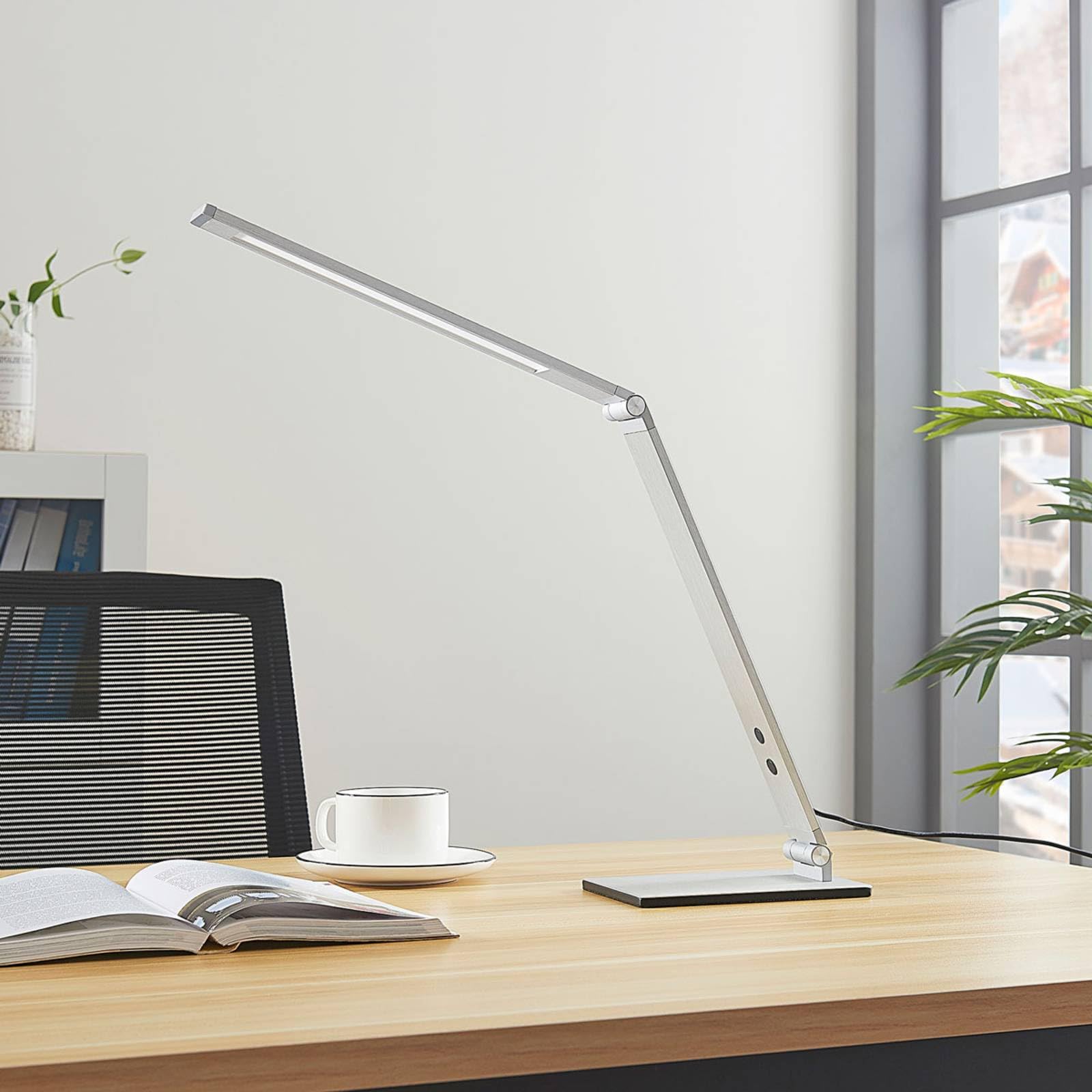 Lucande LED Tischlampe Nicano dimmbar (Modern) in Alu aus Aluminium (1 flammig,) - Tischleuchte Schreibtischlampe Nachttischlampe Arbeitszimmerleuchte