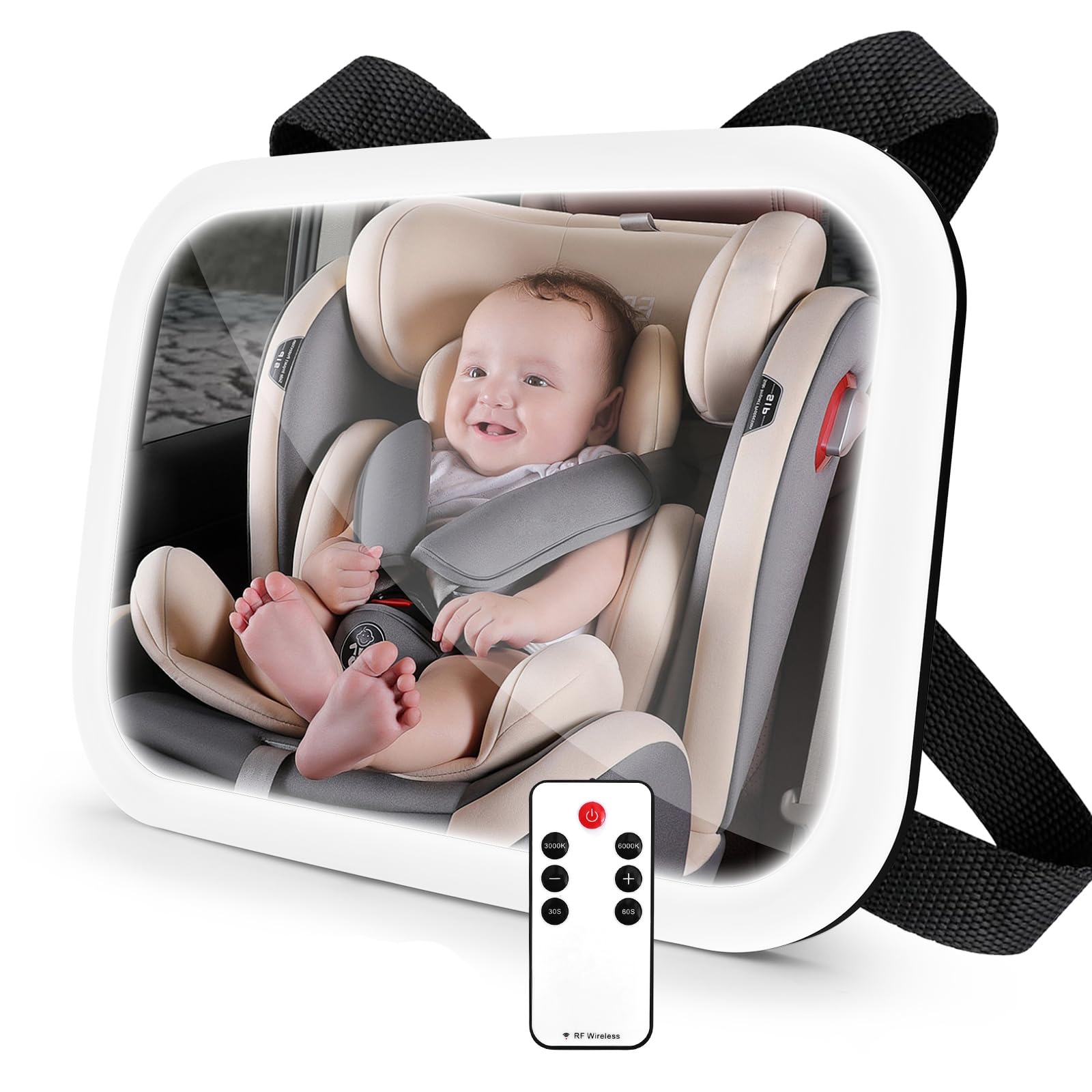 Comius Sharp Rétroviseur Bébé Voiture 100% Incassable – Batterie 2000mAh, Lumière & Télécommande – Vue Arrière Parfaite