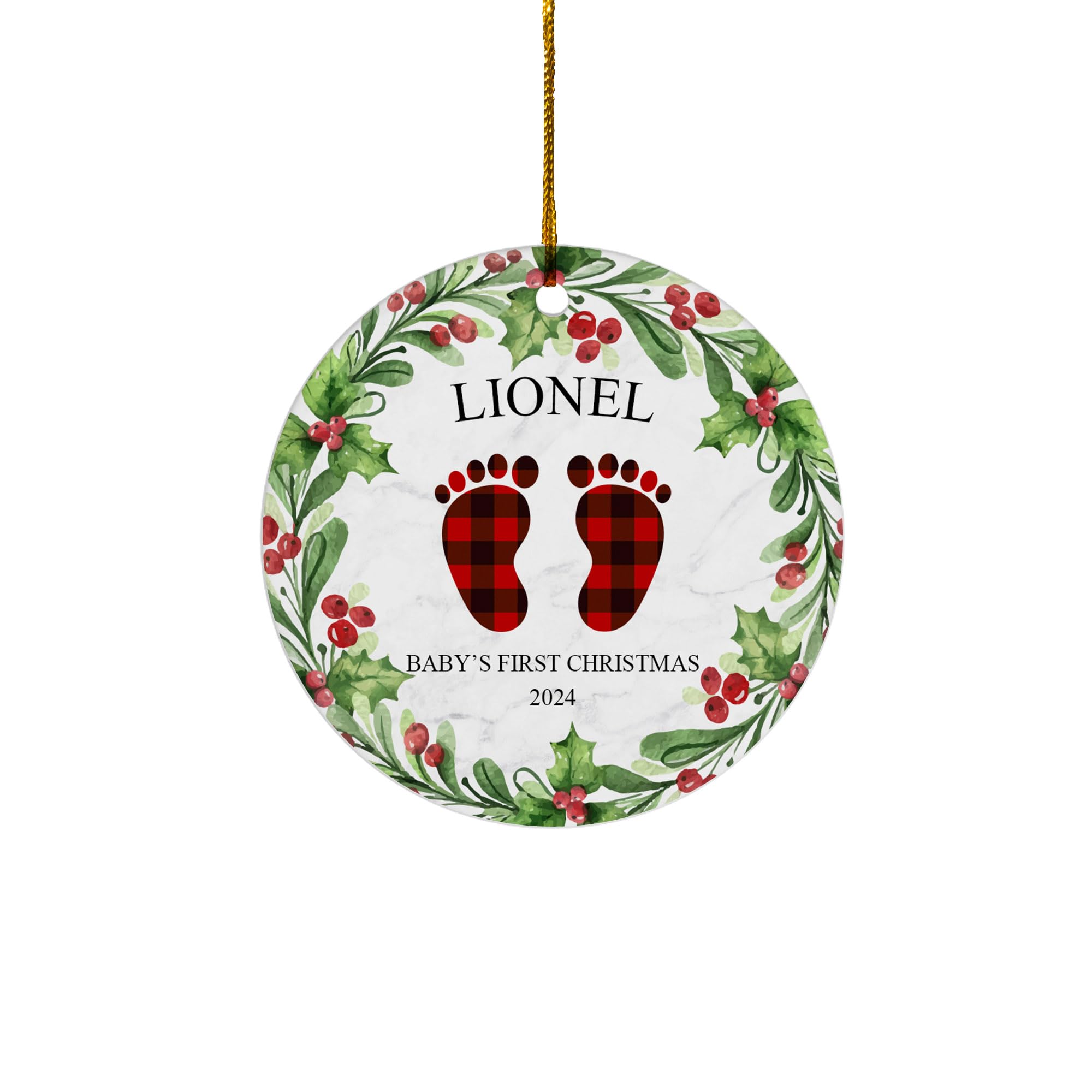 FLOCHIL Personalized Babys First Christmas Ornament 2022, Babies First Christmas Ornament 2022, Gift for Boy, Girl, Baby's, Newborn Footprint Ceramic Ornament, 2.90'' x 2.90''