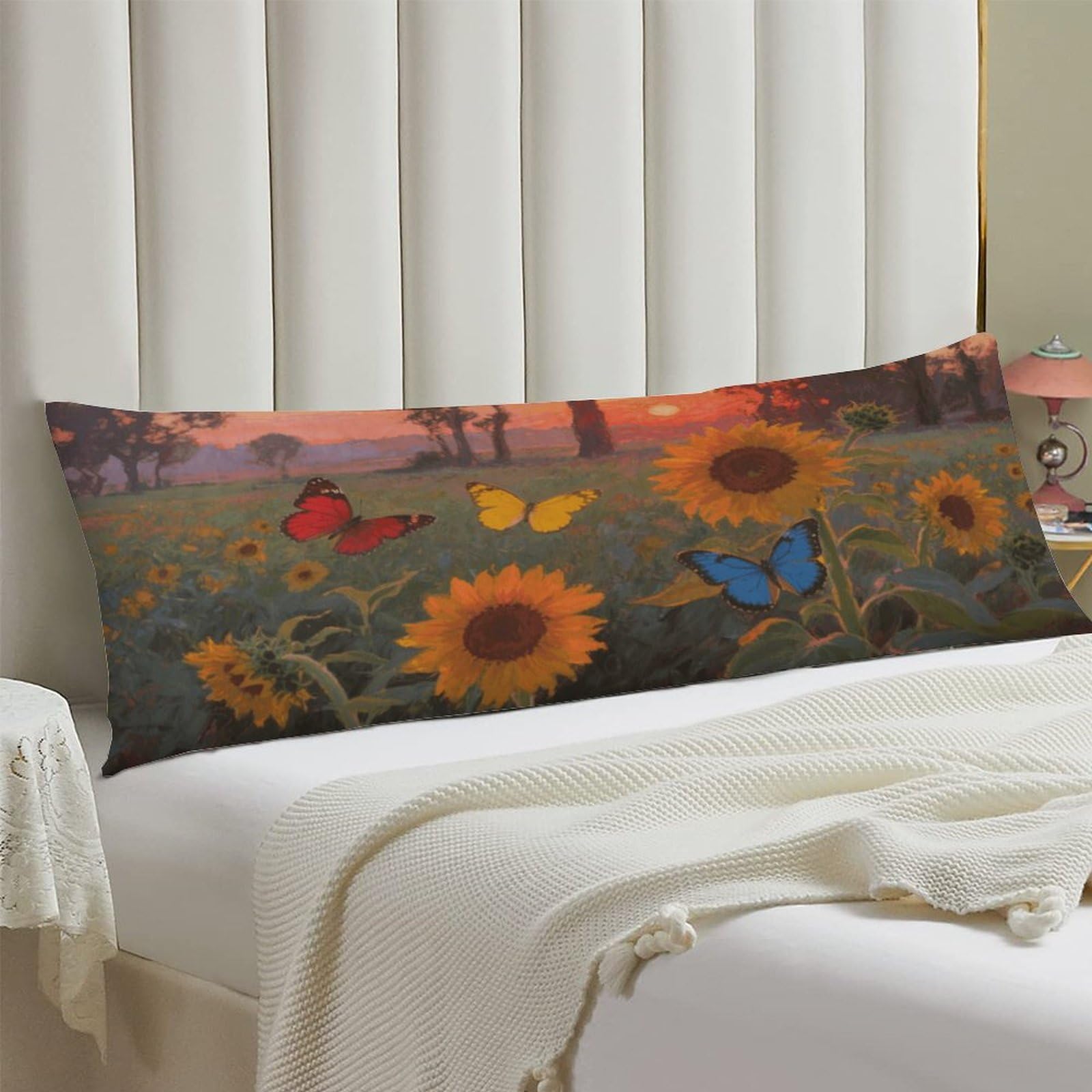 Body Pillow Cover 20x54 Long Pillow Case with Invisible Zipper Breathable Microfiber Sunflower Butterfly Pillowcase Soft Cozy Protector for Bedroom Couch Sofa Bed Home Decor All Seasons