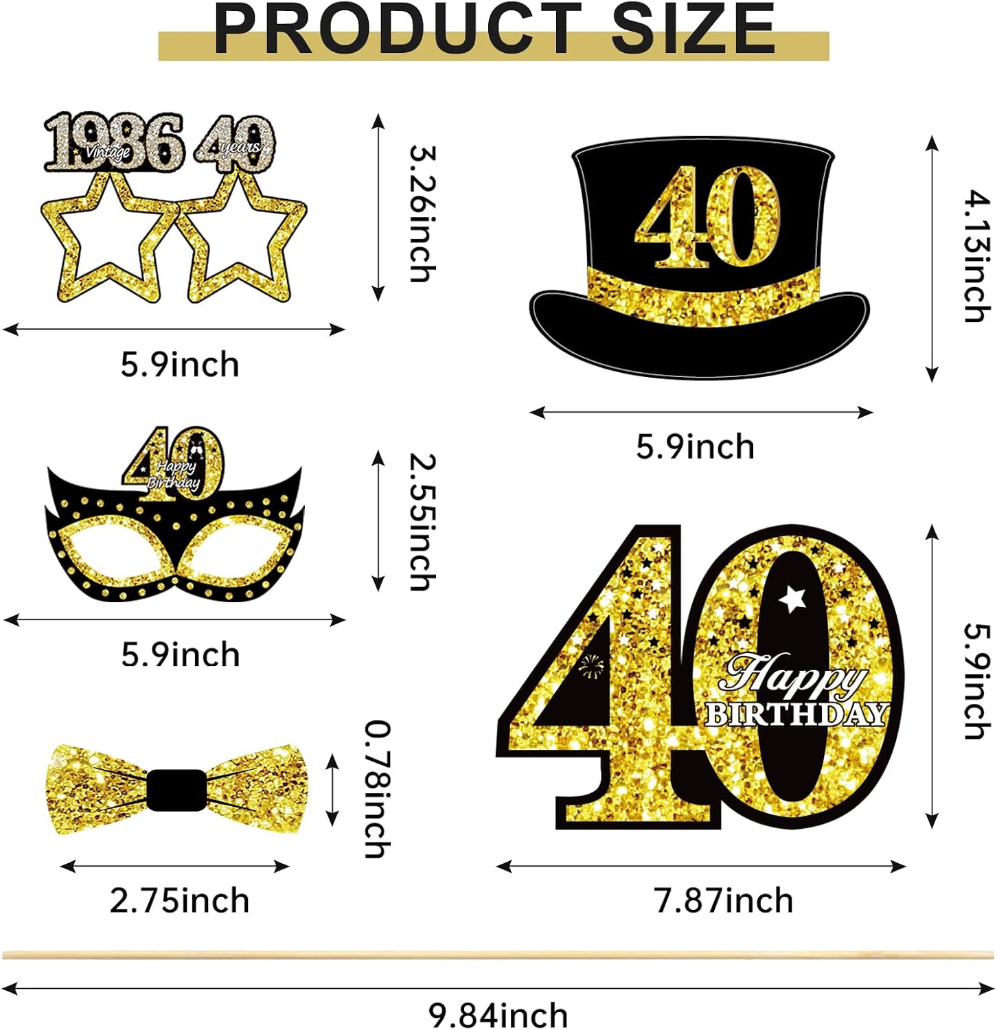 21Pcs 40th Birthday Decoration Vintage 1986 Photo Booth Props for Men Women image 5