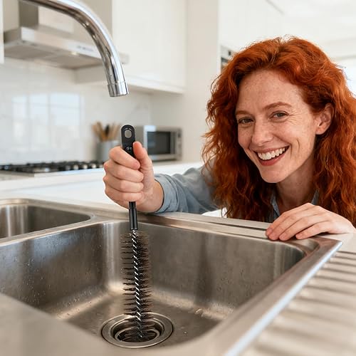 Miniatura 7 de Cepillo Limpiador de Triturador de Basura Paquete de 2, Mango Extra Largo para Limpieza Profunda, Cabezal de Cepillo de Nylon 3D Elimina Residuos y