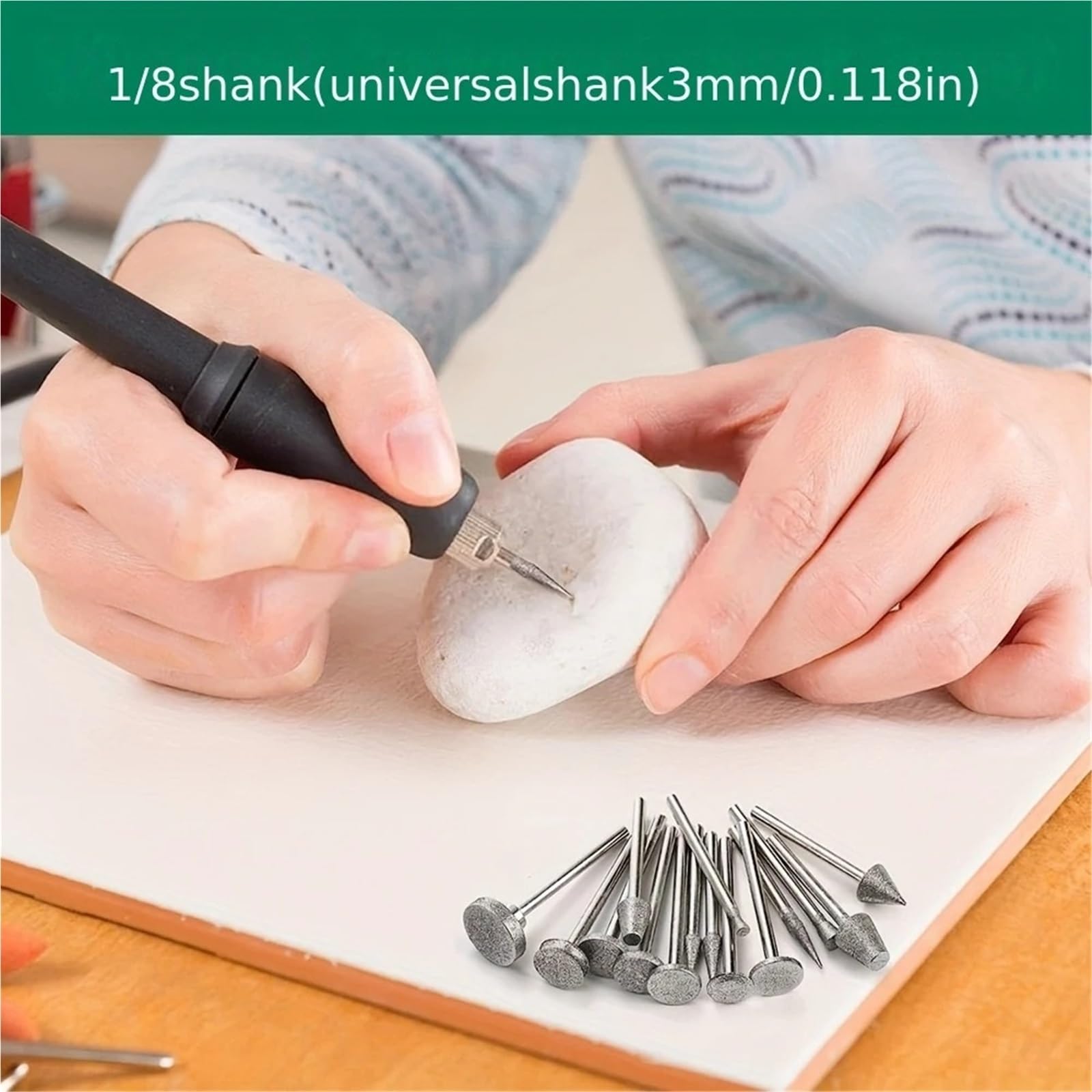 50pcs 1/8" (3mm) Diamond Burr Set, Coated Rotary Tool Bits for Engraving, Grinding, Polishing Stone, Jewelry, Glass & Ceramics