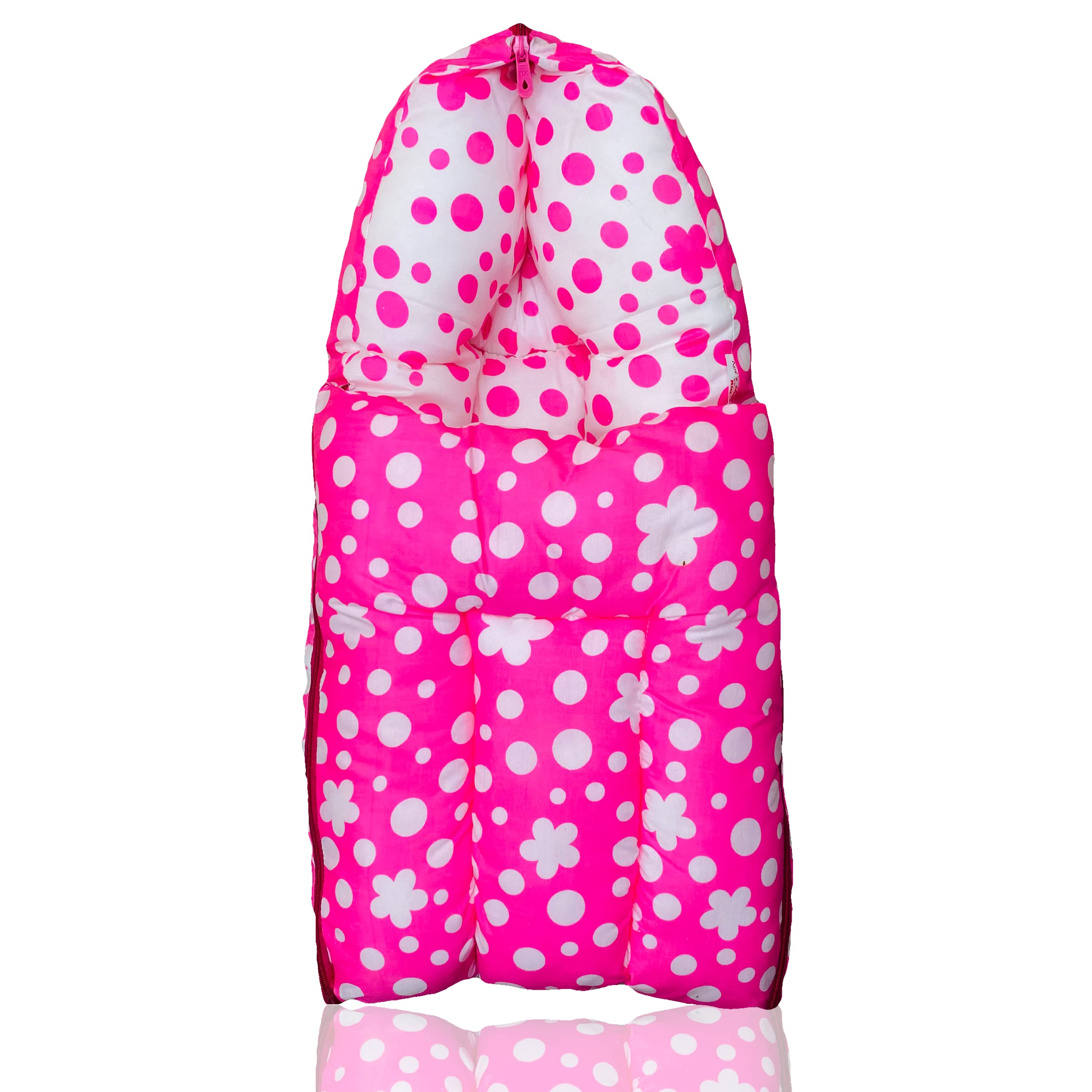 Clover Mega 3 in 1 Baby's Cotton Bed Cum Carry Bed Printed Baby Sleeping Bag-Baby Bed-Infant Portable for Unisex Easily Portable, Light Weight Carry for New Born 4-8 Months Old (Pink)