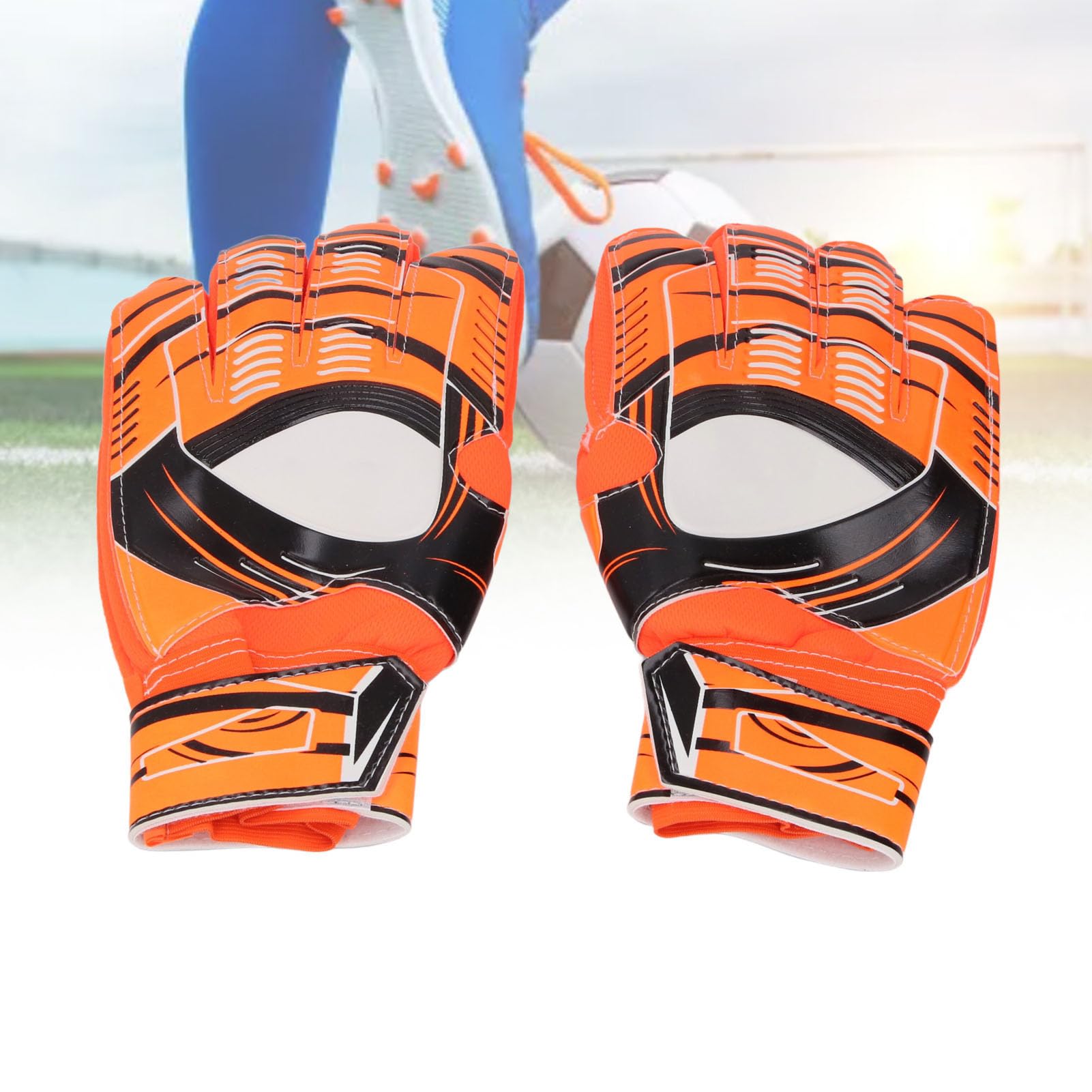 YedaHcy Soccer Goalkeeper Gloves with Finger, Strong Grip Latex Palm, Hook and Cycle, Shock Absorbing, Stylish 3D Texture for Adults Training and Games (Orange)
