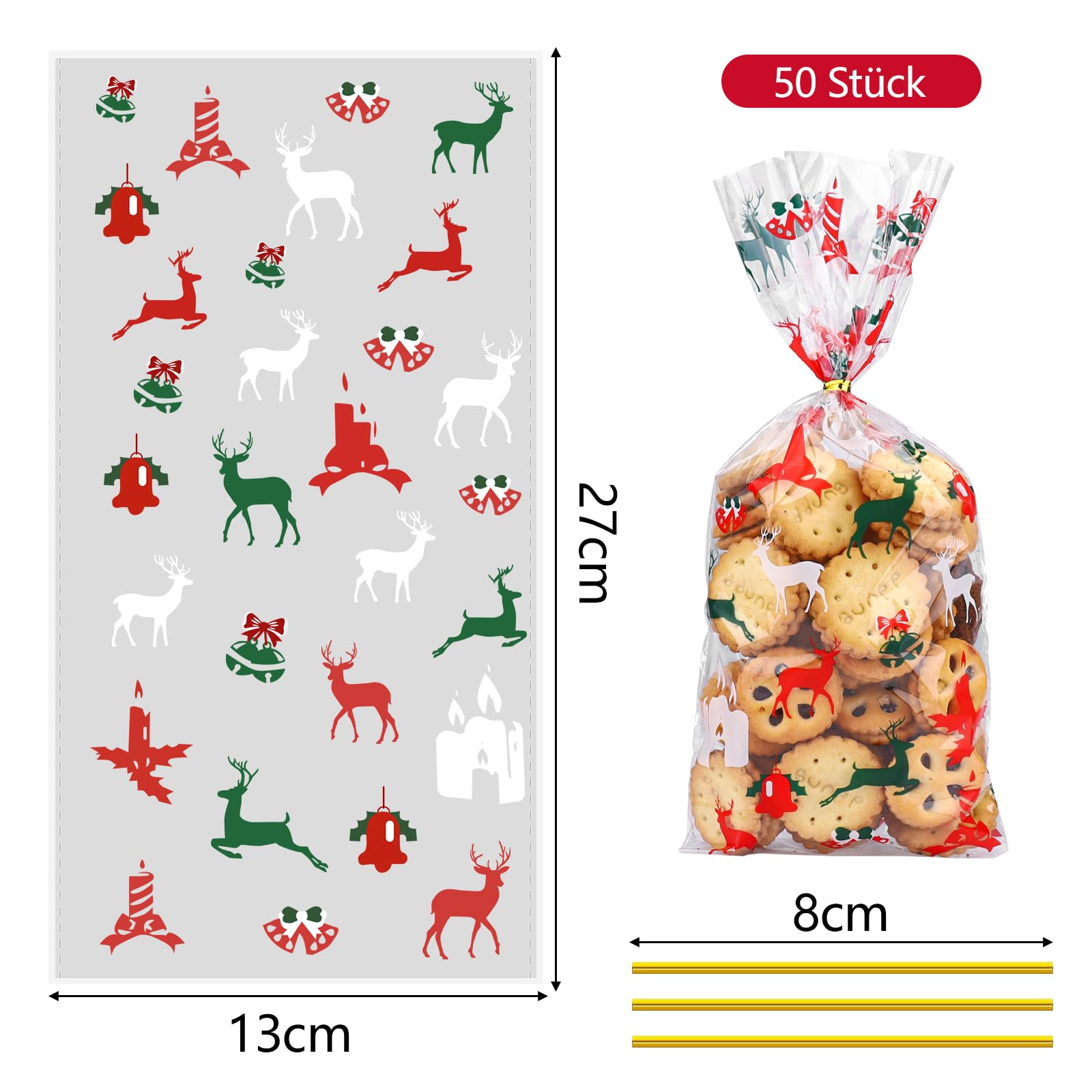 Weihnachts-Geschenktüten Aus Zellophan – 120 Stück Mit 140 Drehverschlüssen – Süßigkeitenbeutel Für Weihnachtsgeschenke