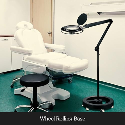 Miniatura 4 de Brightech Lightview Pro - Lupa con soporte y luz, lámpara de pie con lupa con base rodante de 6 ruedas para tratamientos faciales y pestañas, luz de