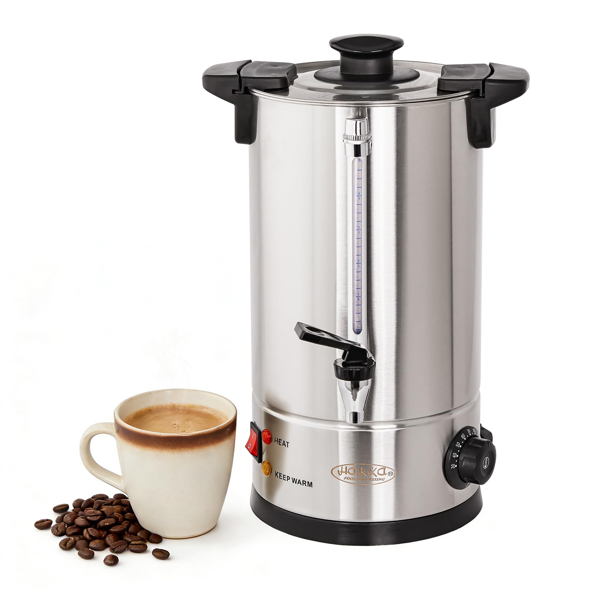 Hakka Percolateur à Café 7L/50 Tasses, Professionnelle Percolateur en Acier Inoxydable, Grand Distributeur de Café, Commercial Percolateurs électrique avec Indicateur de Niveau D'eau (Max: 5,7L)