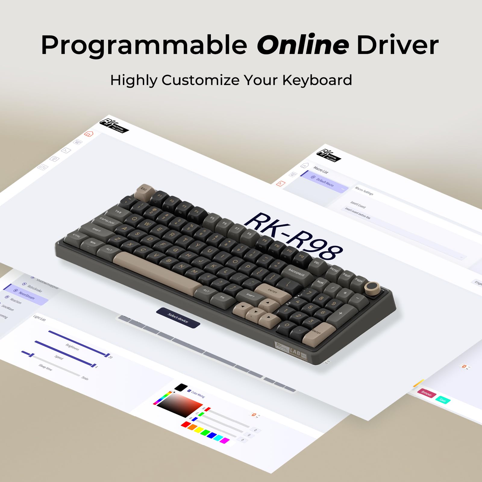 RK ROYAL KLUDGE R98 Pro Tastiera Meccanica Cablata, 96% US Layout Tastiera Gaming con numerico, RGB, Manopola del Volume, Gasket Structure, Tasti MDA PBT, Switch Lineare Pre-lubrificato Hot-Swappable