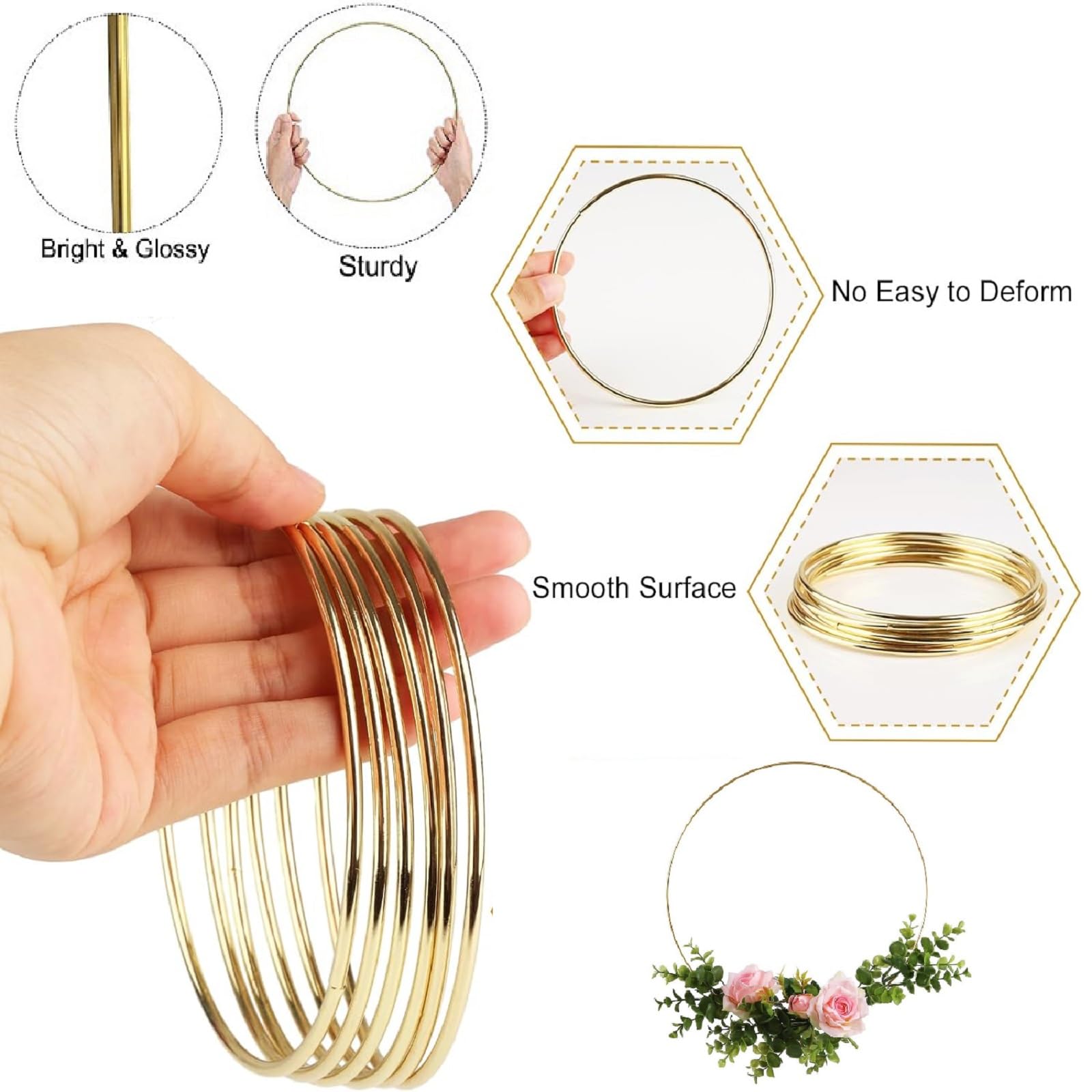 6 x Grote gouden metalen hoepels voor het maken van 20cm macraméringen