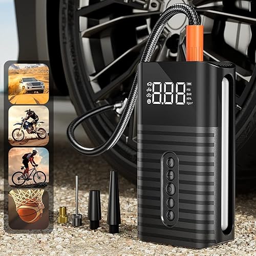 Tire Inflator Portable Air Compressor,150PSI Cordless Air Pump for Car Tires with 6000mAh Battery& LED Light Suitable for Cars, Bikes, Balls, Motorcycles