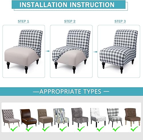 Miniatura 3 de Iauddy Funda para silla sin brazos, elástica, de elastano, impresa, extraíble, antideslizante, para silla sin brazos, para sala de estar, comedor