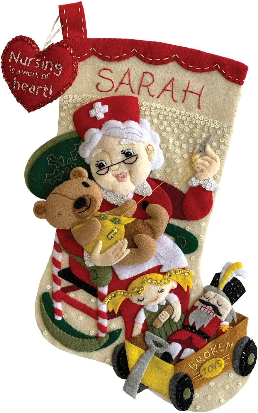 North Pole Nurse 18" Felt Christmas Stocking Kit