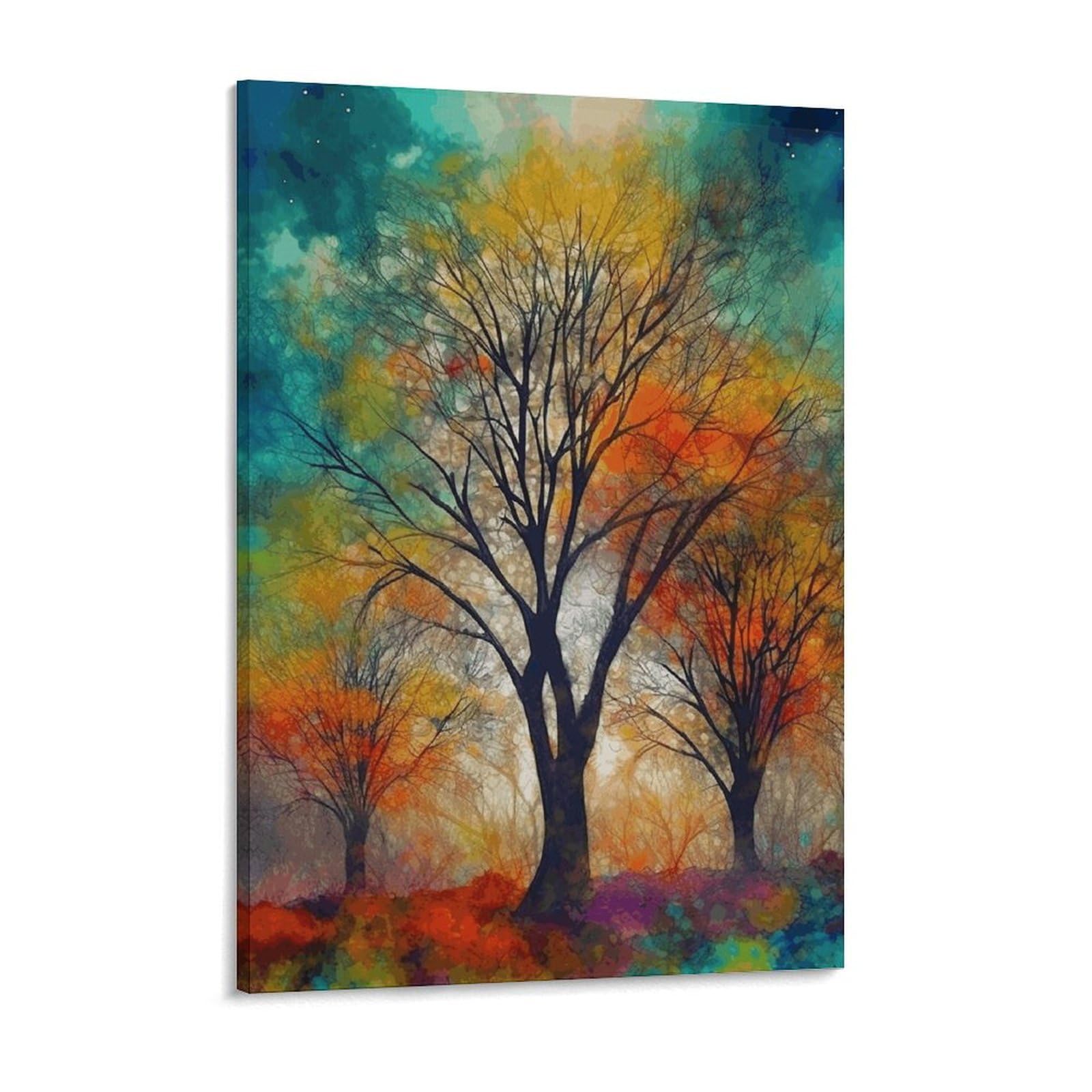 NTVOWPZO Colorful Life Trees Canvas Wall Art for Bedroom 12x16inch Canvas Prints Artwork for Walls Modern Picture Artwork Painting for Living Room Aesthetic Wall Paintings for Bathroom Kitchen Office